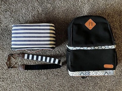 Bolsa de câmera Kattee preta e azul / alça de câmera despojada preta e branca  - Imagem 1 de 4