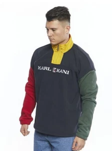 KARL KANI Block Troyer Shirt halber Reißverschluss langarmiges Shirt Vlies - Bild 1 von 4