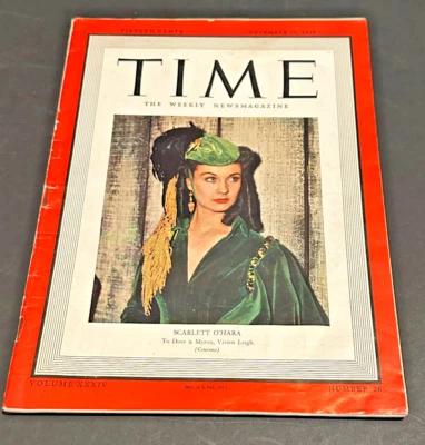 Vintage December 25, 1939 Time Magazine - Scarlett O'Hara - Vivian Leigh Cover - Image 1 of 4
