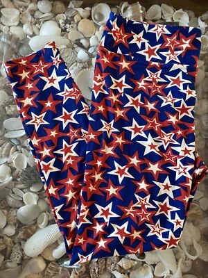 Leggings TC LuLaRoe Altos Curvilíneos Azul Rojo Blanco Estrellas Nuevos con Etiquetas Foto 1 de 3