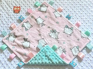 Double Minky! Cat, Kittens Minky & Blue Dimple Minky Tag Taggie Security Blanket - Picture 1 of 1
