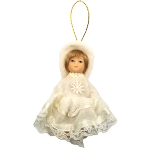 Vintage Miniature Doll Ornament Porcelain Bisque White Christmas Holiday Decor - Picture 1 of 7