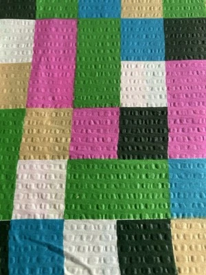 Винтажная лоскутная ткань Seersucker Tutti Frutti зеленая розовая белая 27 x 44 дюйма хлопок - Изображение 1 из 4