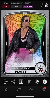 DIGITAL TOPPS WWE SLAM Bret Hit Man Hart APEX 25 SÚPER RARO ARCO IRIS Leer Foto 1 de 3