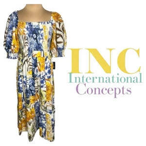 INC International Concepts blue and yellow floral midi maxi dress size XL - Picture 1 of 12