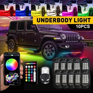 10x RGB LED Luz de Roca Pod Debajo de la Cuerpo Brillo Neón Control de Música Lámpara Interior APP - Imagen 1 de 19