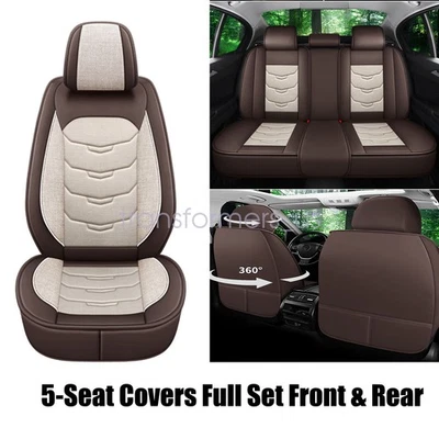 New For Nissan Faux Leather Car Breathable 5-Seat Cover Front & Rear Cushion Tan - Image 1 of 4