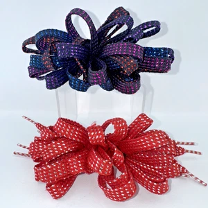 2 X Vintage Shoelace French Hair Barrettes Metallic Thread red purple blue 80’s - Picture 1 of 14