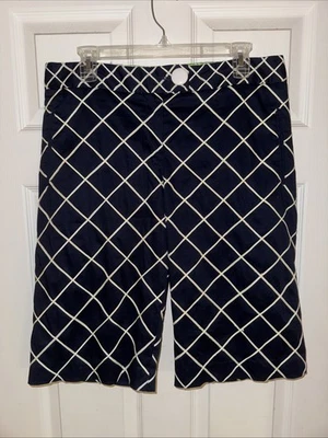 Pantalones Cortos Bermudas ELIZABETH MCKAY Para Mujer Talla 12 Azul Marino con Patrón de Diamantes Blancos Forrados Foto 1 de 4