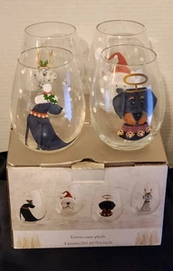 4 Weihnachten Hund stiellose Weingläser von Pier 1 mit Box 19 Unzen - Bild 1 von 11