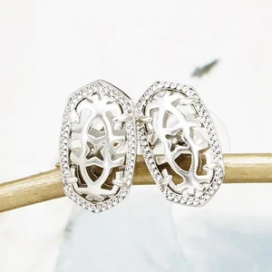 NWOT Kendra Scott Ellie Filigree Stud Earrings Silver Tone - Picture 1 of 5