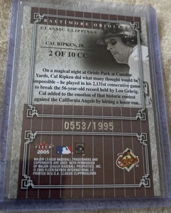 2005 Fleer Classic Clippings Official Box Score /1995 Cal Ripken Jr #2CC HOF - Picture 1 of 2