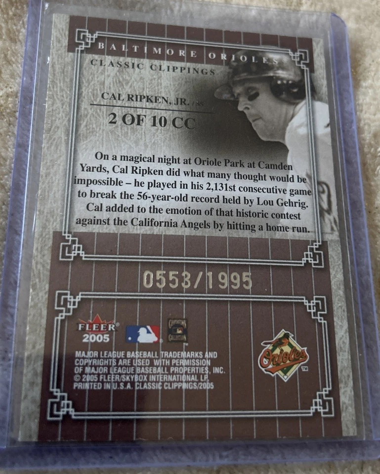 2005 Fleer Classic Clippings Official Box Score /1995 Cal Ripken Jr #2CC HOF - Image 1 of 2
