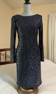 Lauren Ralph Dress Sz 4 Black Sequin Sheath Long Sleeve Dress - Picture 1 of 12