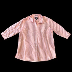LANDS' END Sz 18 Petite No-Iron Supima Button Down Shirt Pink White 3/4 Sleeve - Picture 1 of 10