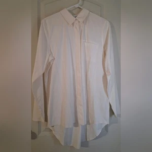 ATHLETA Urbanite Textured Top Button Blouse Stripe Off White Women L Lightweight - Picture 1 of 11