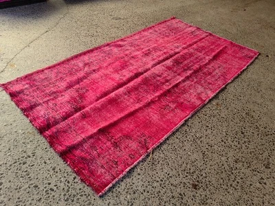 Alfombra vintage teñida 9,7 x 5,1 pies | Alfombra de lana rosa turca hecha a mano Foto 1 de 4