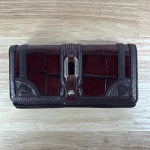 Cartera sin asas de cuero Brighton chequera estampado de cocodrilo rojo libro de bolsillo raro Gator - Imagen 1 de 8