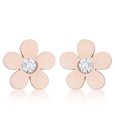 Rose Gold Plated .30ct White Topaz Flower Earrings - Image 1 of 3