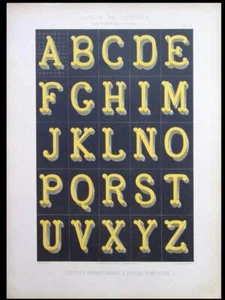 FRANZÖSISCHE RENAISSANCE BUCHSTABEN, ALPHABET - 1900 LITHOGRAPHIE - TYPOGRAFIE, GLAISE - Bild 1 von 2