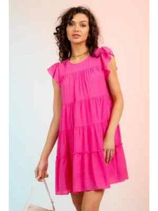 VESTIDO MUY J/LOVE RICHICHE MANGA RUFFLES ROSA - TALLA GRANDE - ¡VENTA!¡! - Imagen 1 de 3