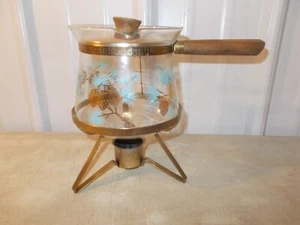 Vintage Douglas FLAME Coffee Pot CARAFE Teal Gold PINECONES 32 OZ & WARMER - Picture 1 of 7