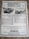 TR BITZ TRIUMPH TR4 SPORTS CARS CAR STOCK LIST 1987 ADVERT A4 FILE 12