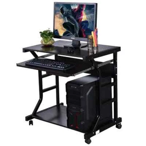 Black Rolling Student Computer Desk Keyboard Tray Shelves College Dorm Portable - Picture 1 of 7