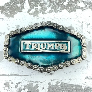 Vintage Triumph Motorcycle Belt Buckle 1976 Great American Buckle Co 70s Green - Picture 1 of 8