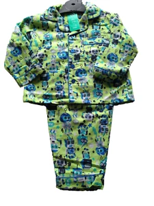 Nuevo con etiquetas Pijama de invierno estilo franela estilo largo estampado robot verde lima talla 1 para niños - Imagen 1 de 1
