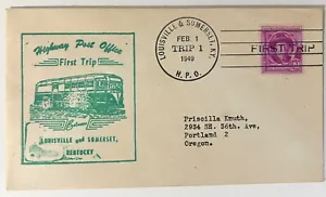 LOUISVILLE UND SOMERSET KENTUCKY 1949 1. REISE HIGHWAY POST OFFICE UMSCHLAG BUS - Bild 1 von 2