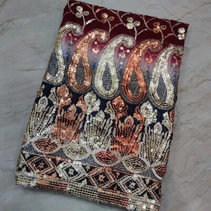 Indian Classic Paisley Dupatta Sequins Beaded Scarf Georgette Veil Stole Hijab L - Picture 1 of 7