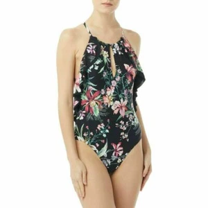 ❤️Carmen Marc Valvo Swimsuit Size 8 One Piece Floral Ruffled Black Retail $169❤️ - Picture 1 of 3