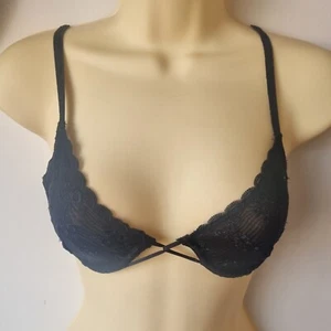 LADIES SIZE 10D BLACK COTTON ON BODY LACE BALCONETTE BRA - Picture 1 of 1