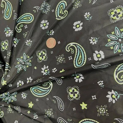 Paisley and Yellow Flowers Black background Print Nylon  Spandex Fabric - Image 1 of 4