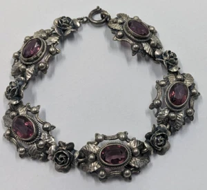 Brazalete Tutunzi Roma Plata Esterlina Amatista 7-1/4" Firmado Vintage Ornado - Imagen 1 de 11