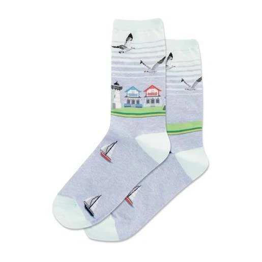 Hotsox Mujer Playa Escena Crew Calcetines 1 Par, Azul Claro, Para Mujer 9-11 Foto 1 de 1