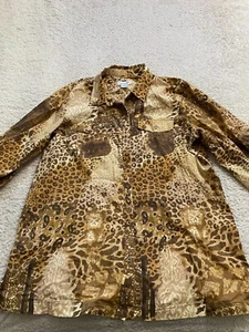 Caribbean Joe Women Leopard 3/4 Sleeve Button-Up Shirt Multicolor Size XL - Picture 1 of 13