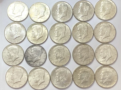 One (1) Roll 20 Coins 90% Silver 1964 P/D Kennedy Half Dollars Avg Circulated 01 Cover