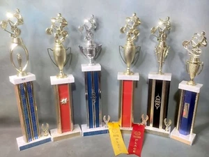 1980's Vintage BMX Bicycle TROPHY Lot NBL Racing BIKE Race 21" Tall MOTOCROSS - Picture 1 of 4