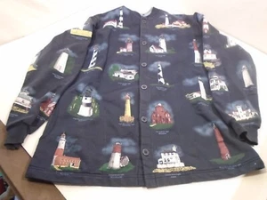 Art Unlimited Lighthouse Sweatshirt Button Up Size L Lights of USA Nautical EUC - Picture 1 of 4