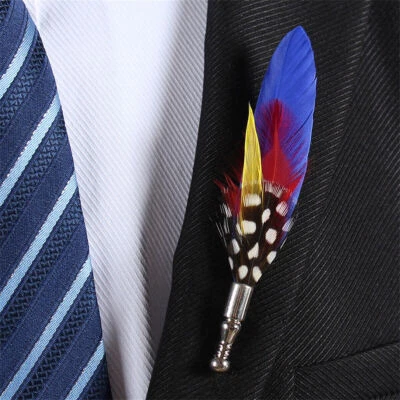 Handmade Peacock Pheasant Feather Brooch Hat Lapel Pin Suit Wedding Accessory - Image 1 of 4