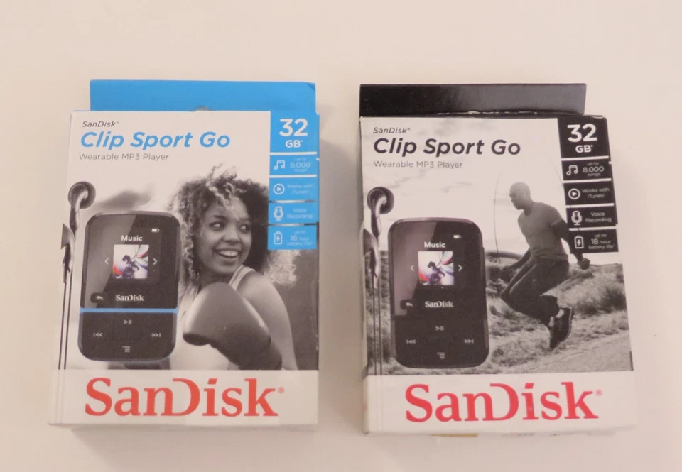 SanDisk Clip Sport Go 32GB MP3 Player With FM Tuner LED Screen- Black/Blue Rare! - Image 1 of 2