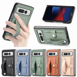 For Google Pixel Fold Card Holder Case Carbon Fiber Leather Stand Phone Cover - Picture 1 of 17