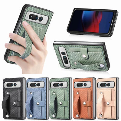For Google Pixel Fold Card Holder Case Carbon Fiber Leather Stand Phone Cover - Image 1 of 4