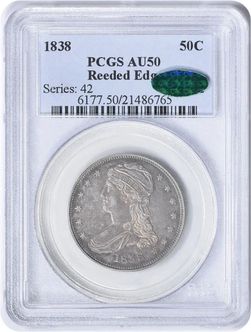 1838 Bust Silver Half Dollar Reeded Edge AU50 PCGS (CAC) Cover