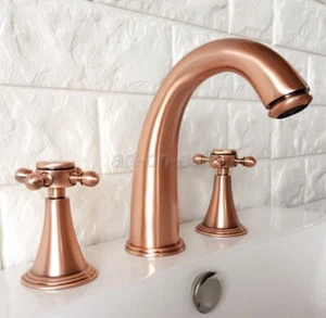 Antique Red Copper Widespread 3 Hole Install Bathroom Vessel Sink Tap Faucet - Picture 1 of 7