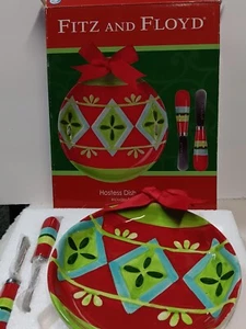 Fitz & Floyd 2012 Weihnachtsschmuck Hostess Serviergeschirr mit Schleife zwei Spreader - Bild 1 von 7