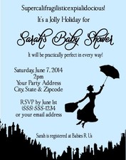 Mary Poppins Baby Shower or Birthday Party Invitations Invites Personalized