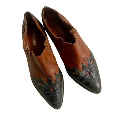 Ellemenno Vintage 90s Shoes Brown Black Leather Size 10M Western Pointed Toes - Image 1 of 4